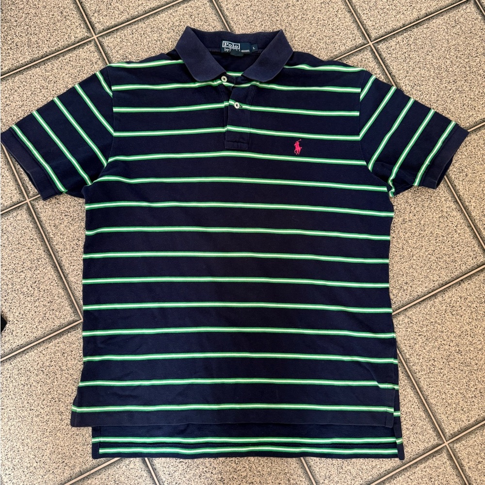 Polo by Ralph Lauren Navy and Green Striped Shirt